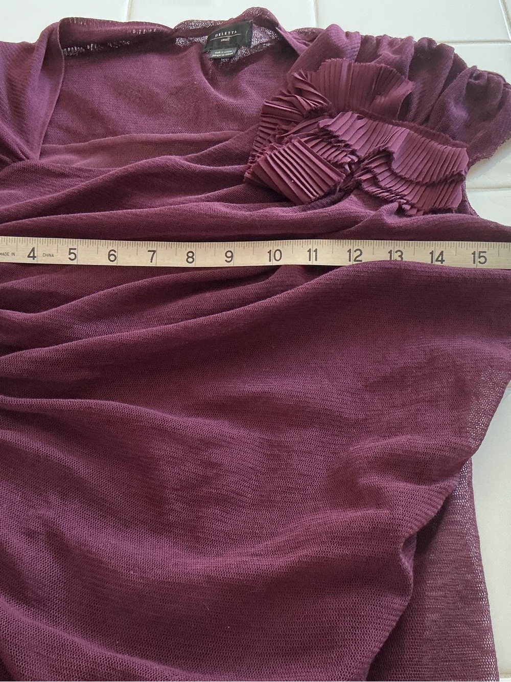 Anthropologie Deletta Burgundy Asymmetrical Off The Shoulder Mesh Top - Picture 6 of 10